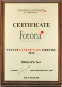 fotona Certificat Expert Gynecology Madeleine